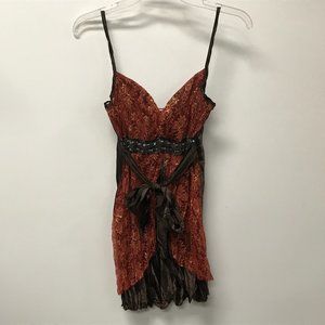 NWOT Crinkle Satin and Metallic Lace Tunic Top